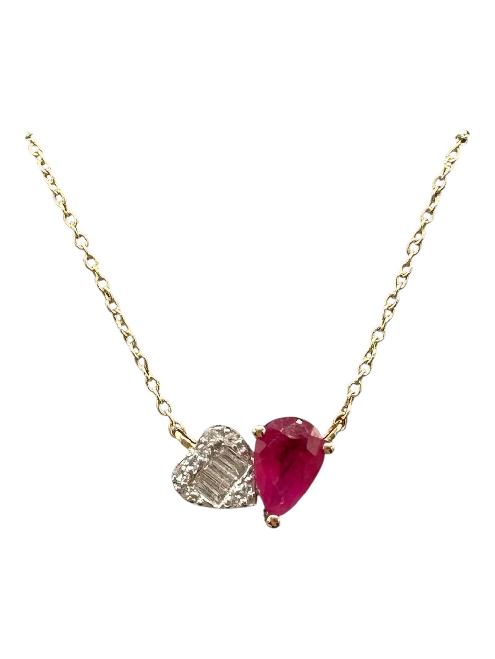 Toi Et Moi Ruby Diamond Necklace 14K Yellow Gold 0.15ctw GH SI